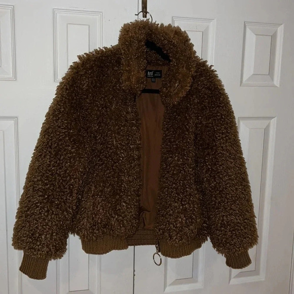 Zara tan fuzzy Sherpa bumper jacket Sz  XS - Picture 7 of 16